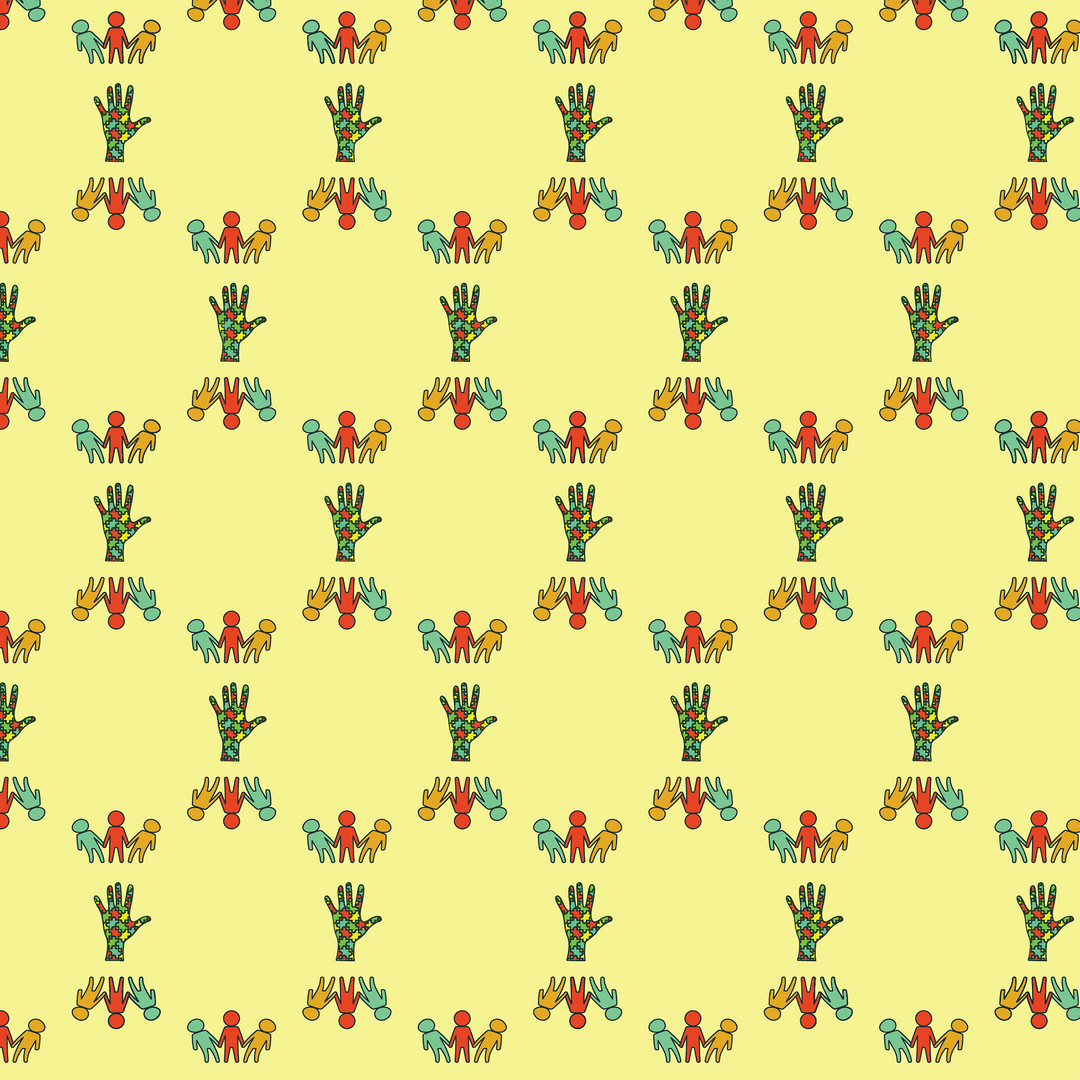 Seamless Colorful People and Hands Pattern on Transparent Background