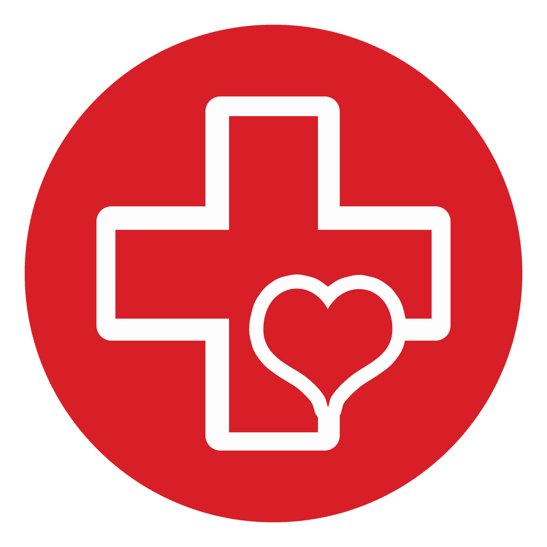 Transparent Cross and Heart Icon on Red Circle