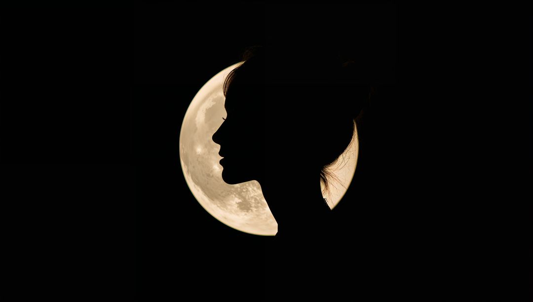 Silhouette of Woman with Moonlit Background Displaying Tranquility
