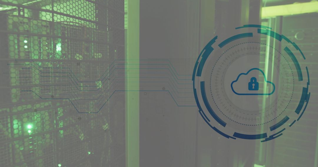 Digital Security Concept with Cloud and Padlock in Server Room