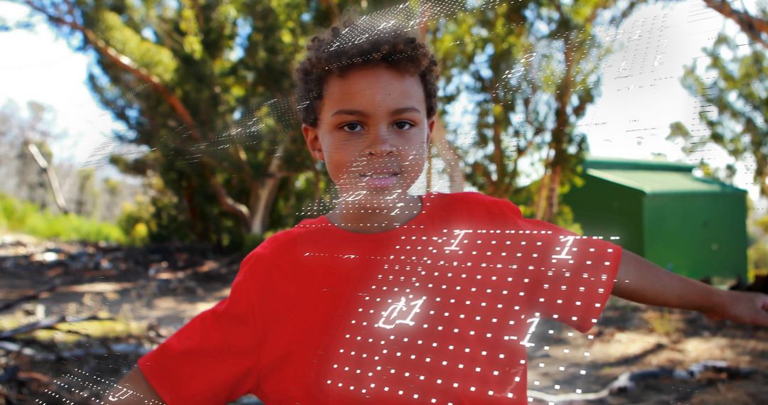 Balancing Boy in Nature with Futuristic Overlay