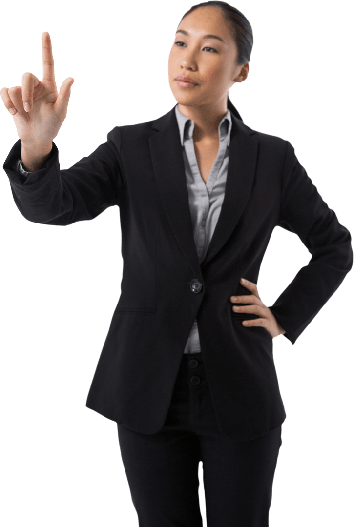 Confident Businesswoman Using Transparent Virtual Touchscreen