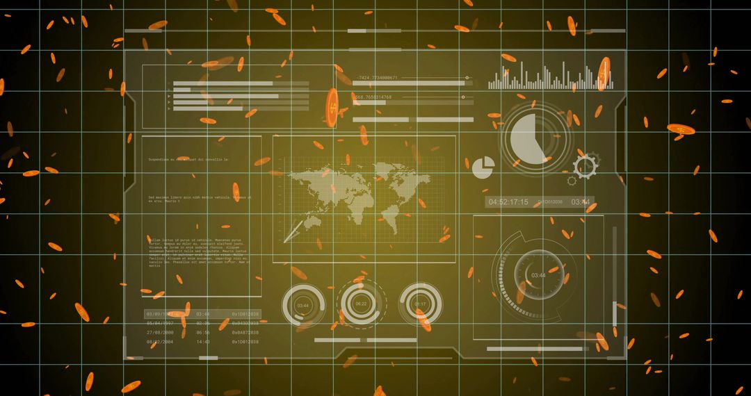 Futuristic Digital Interface with World Map and Analytics