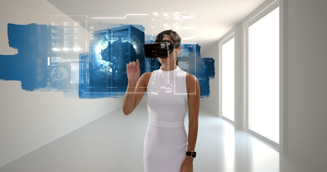 Businesswoman using virtual reality glasses while touching the screen 4k - Free Images, Stock Photos and Pictures on Pikwizard.com