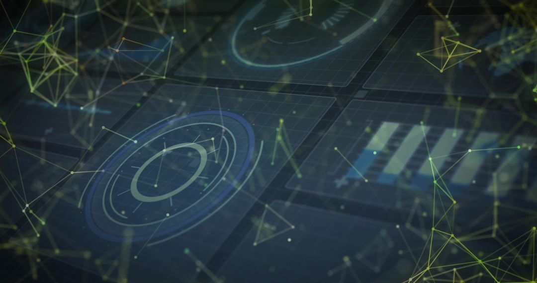 Futuristic Digital Interface with Blue Holographic Charts on Grid