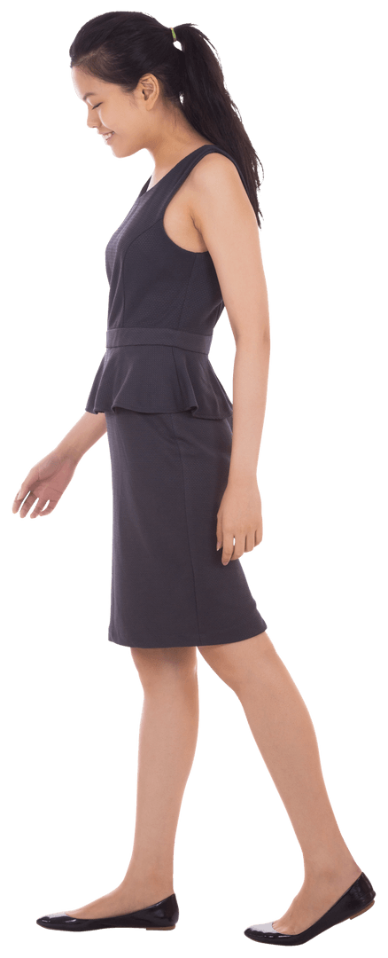 Transparent Businesswoman Pointing Down Isolated on White Background