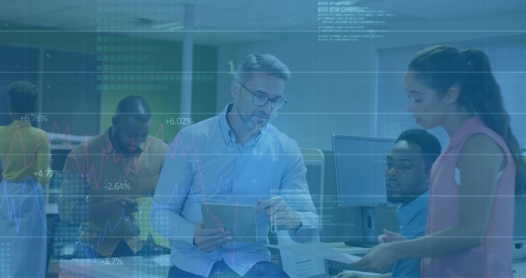 Business Team Analyzing Financial Data in Modern Office Environment