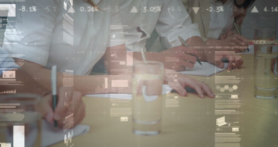 Business Team Analyzing Data in Meeting Conceptual Overlay