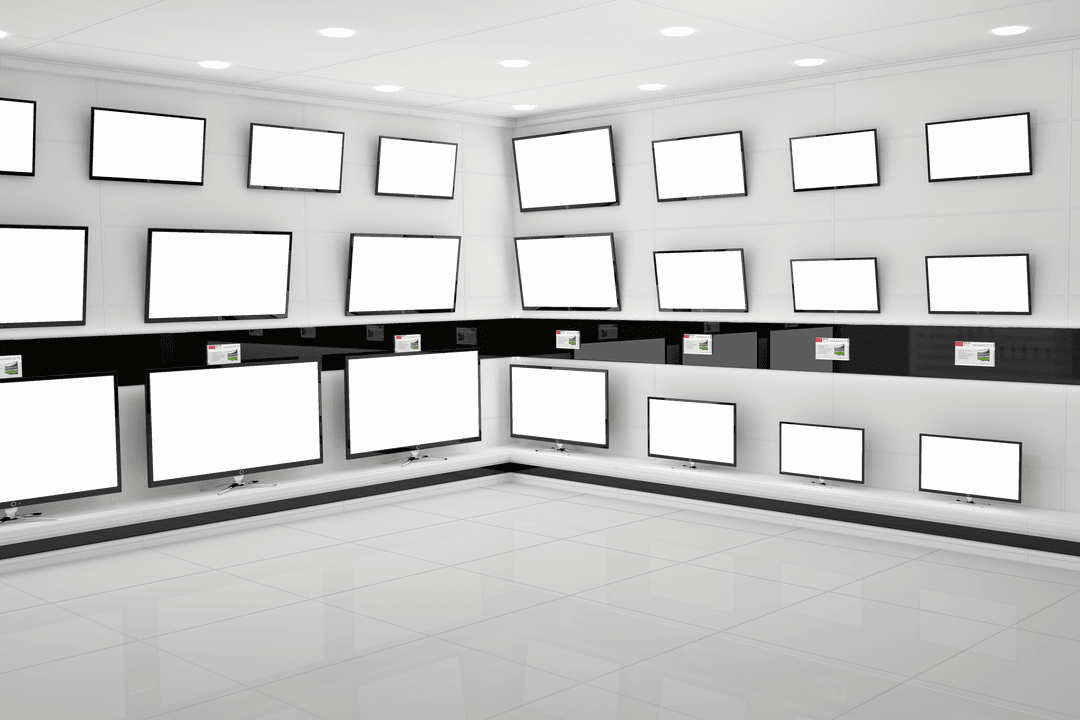 Transparent Modern Electronics Store Interior with TV Sets