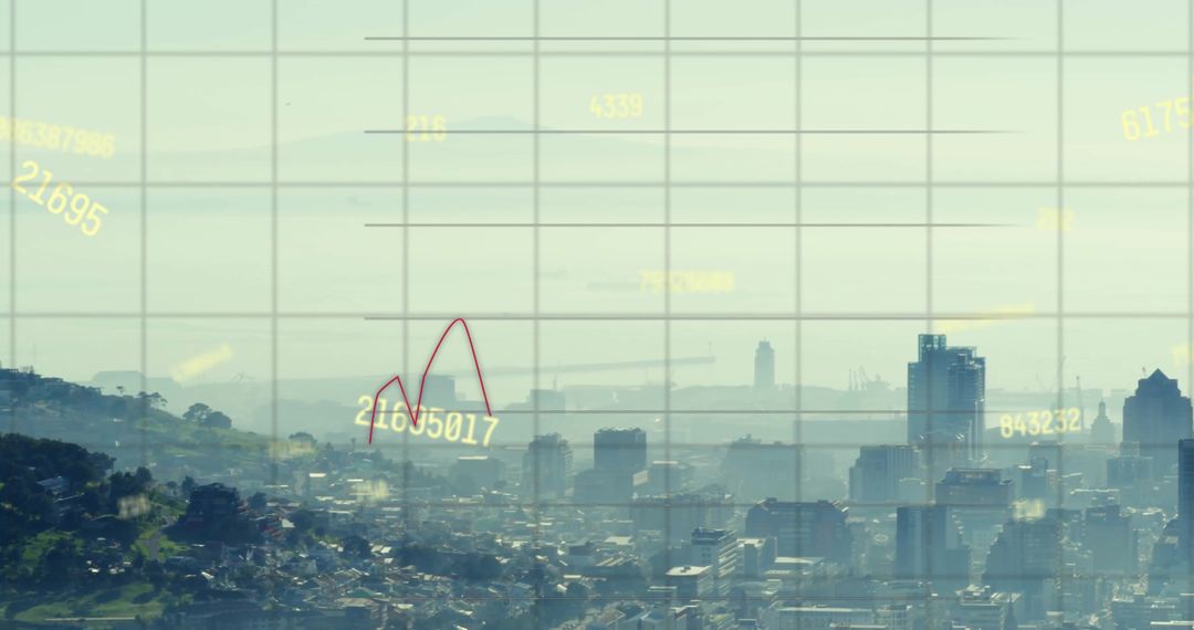 Abstract Financial Data Over Cityscape Illustrating Global Finance