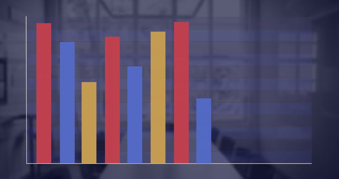 Abstract Financial Bar Graph Overlaid on Modern Office Setting