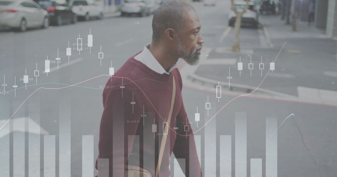 Businessman Analyzing Stock Market Trends in Urban Environment