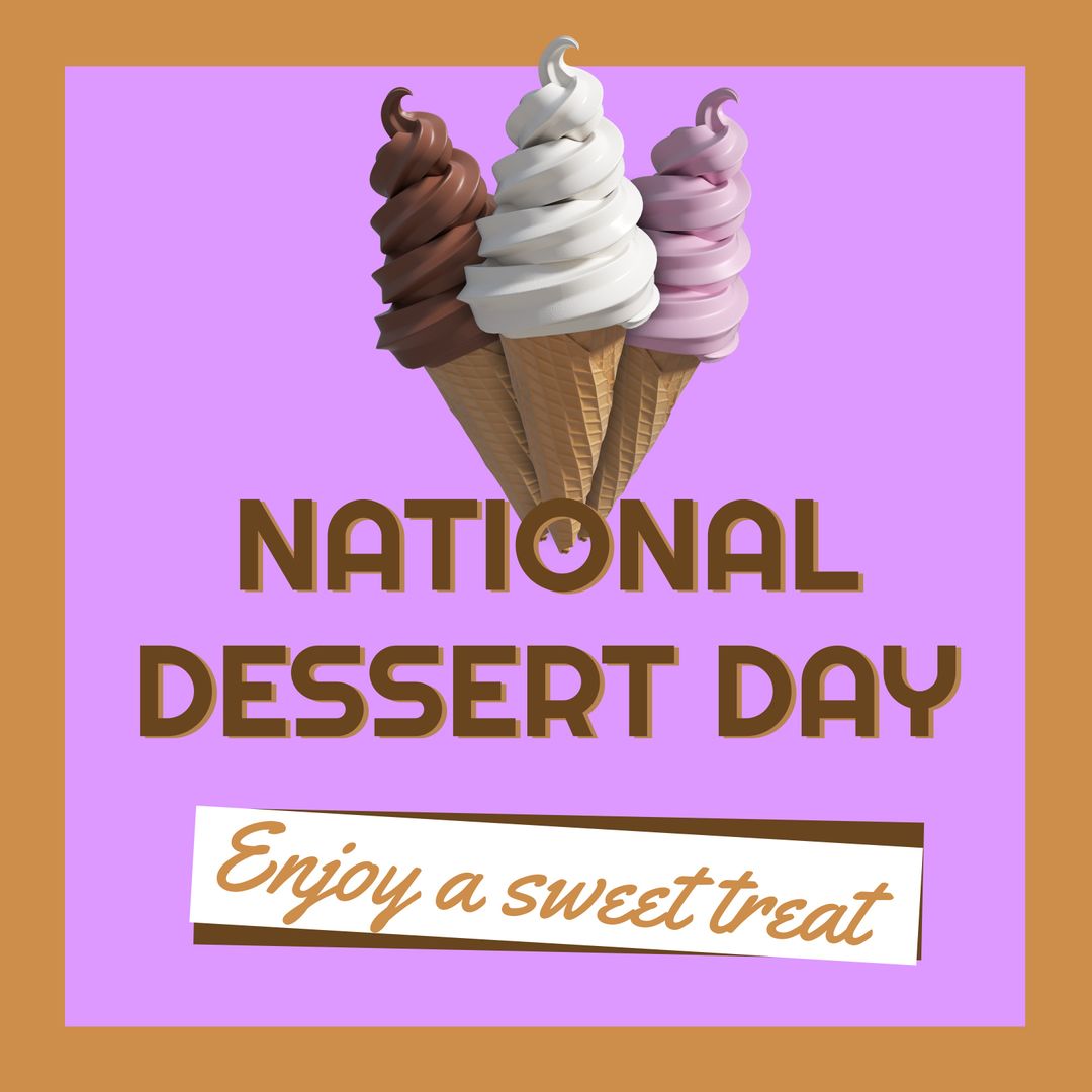 Composite of ice-cream cones and national dessert day, enjoy a sweet treat text on purple background - Download Free Stock Templates Pikwizard.com
