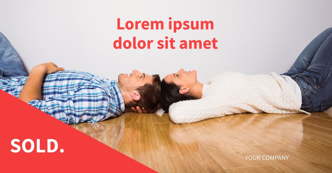 Happy Couple Relaxing on Wood Flooring After Home Purchase