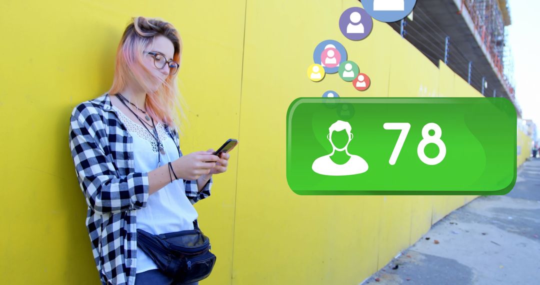 Woman Checking Social Media with Growing Friend Counter