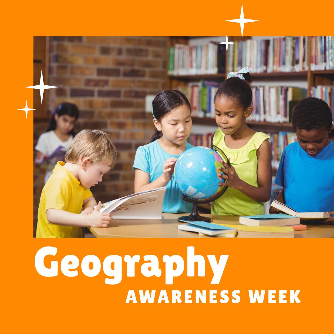 Diverse Children Learning Geography with Earth Globe