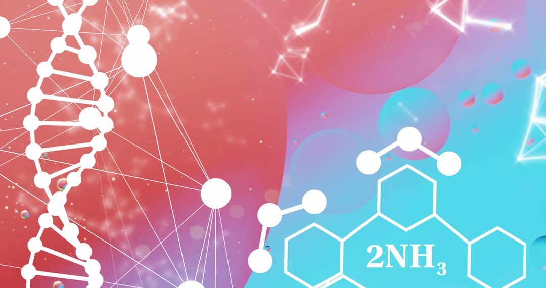 Abstract Science Interface with DNA Strands and Chemical Formulas