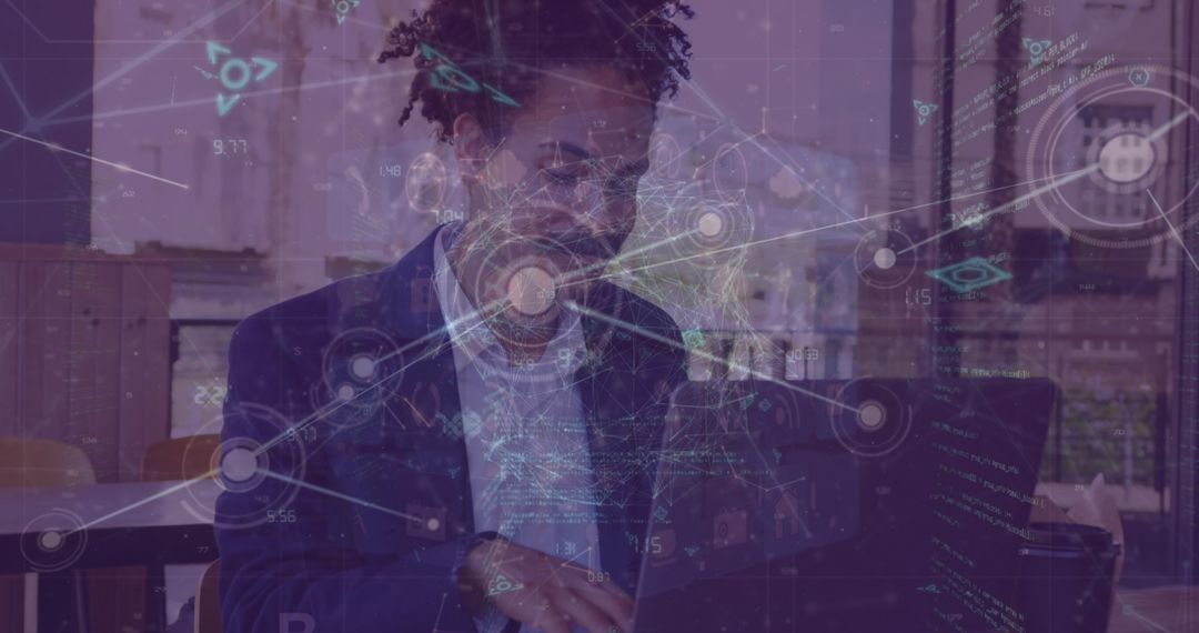 Businessman in Cafe Exploring Digital Networking Connections