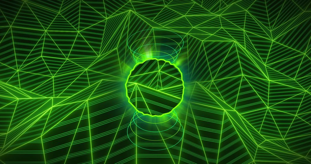 Neon Circle with Green Digital Network Connections