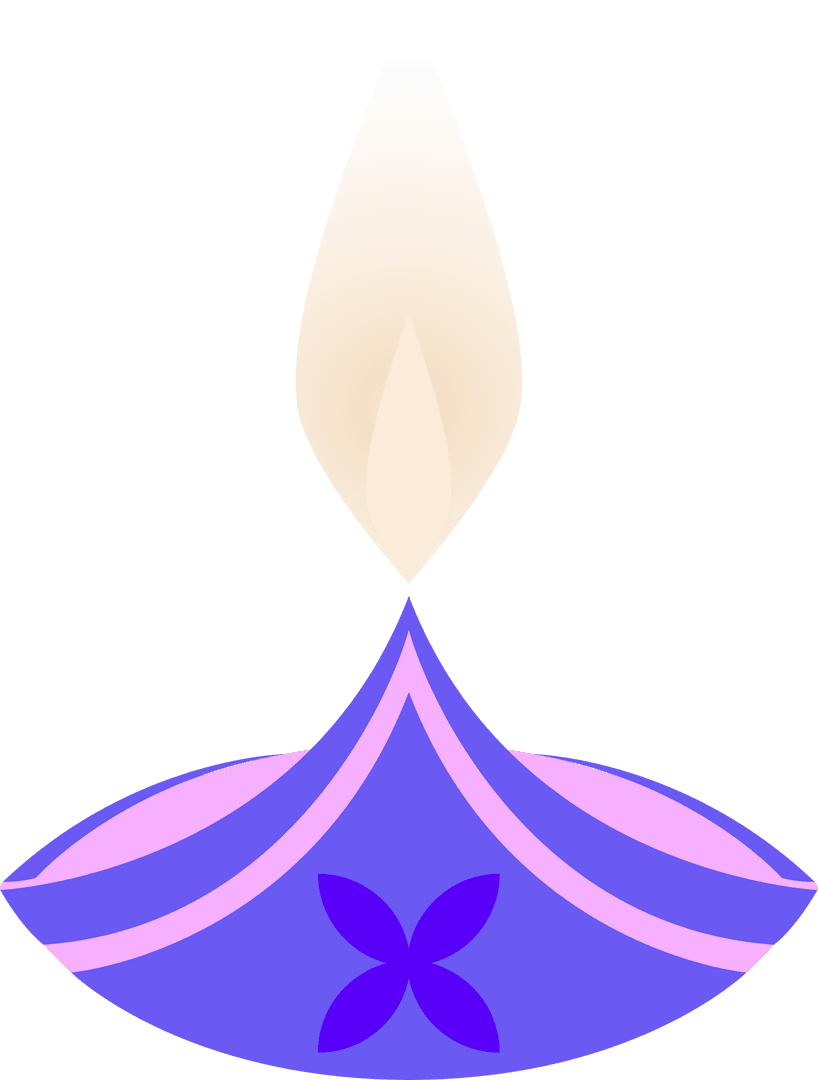 Violet Decorative Oil Lamp with Flame on Transparent Background