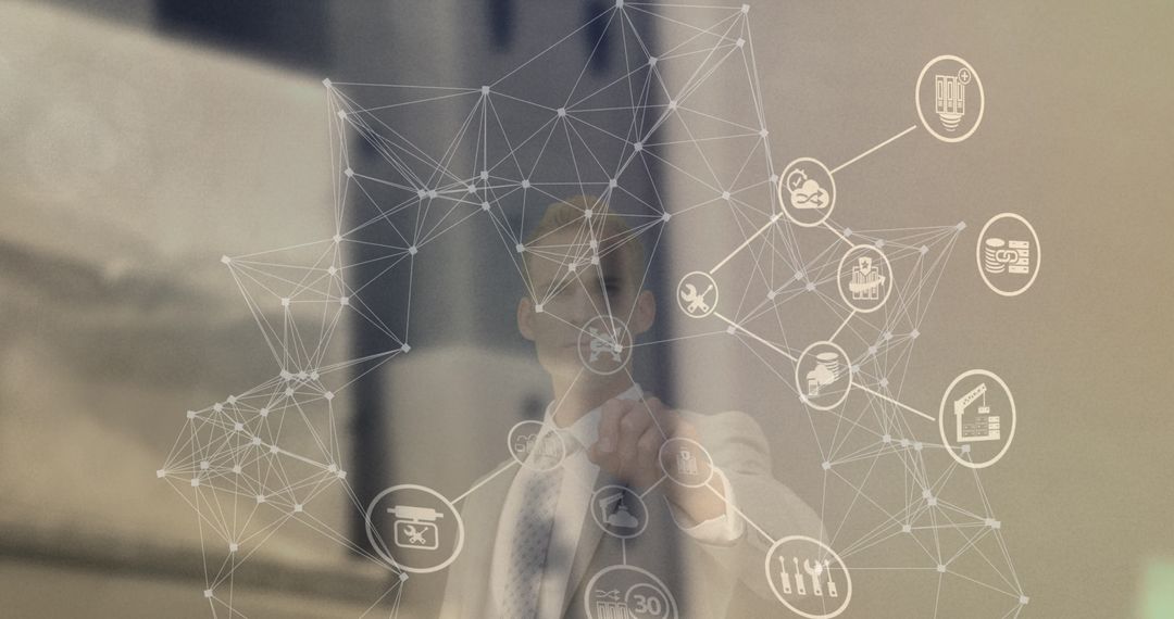 Futuristic Network Interface with Business Technology Icons
