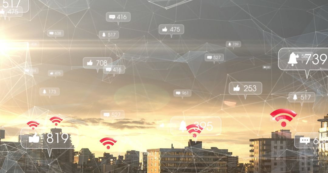 Futuristic Network Concepts Above Urban City Skyline