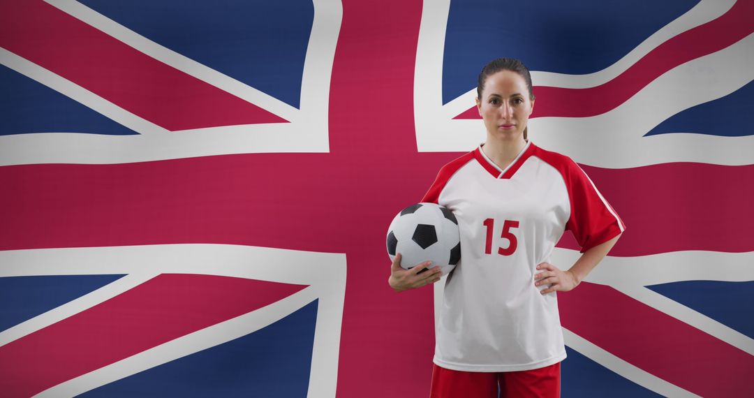 Caucasian Female Soccer Player against UK National Flag Background - Free Images, Stock Photos and Pictures on Pikwizard.com