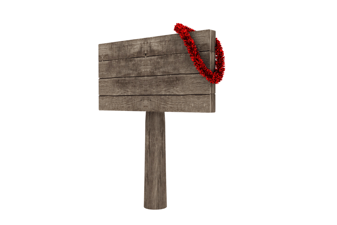 Transparent Wooden Signboard with Red Christmas Garland Decoration