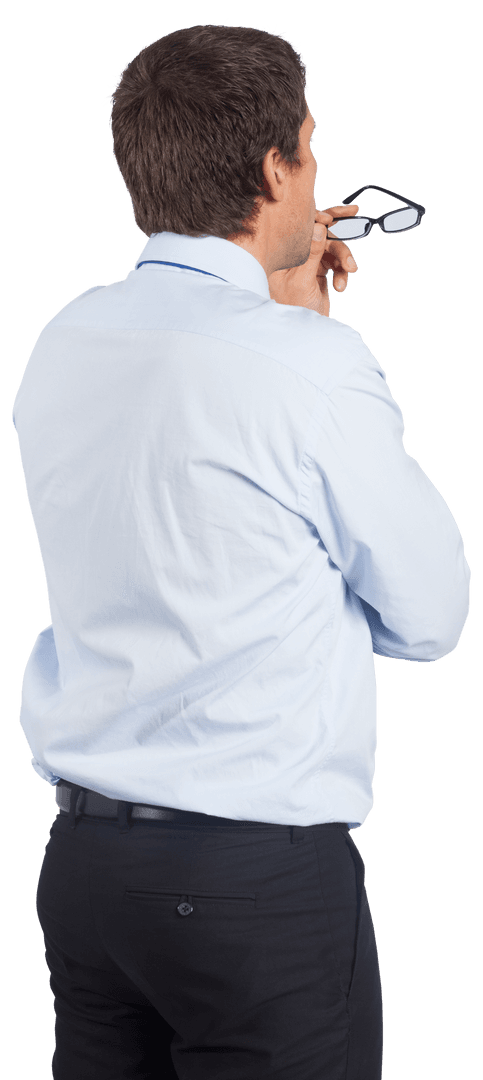 Back View Caucasian Businessman Holding Eyeglasses Transparent Background