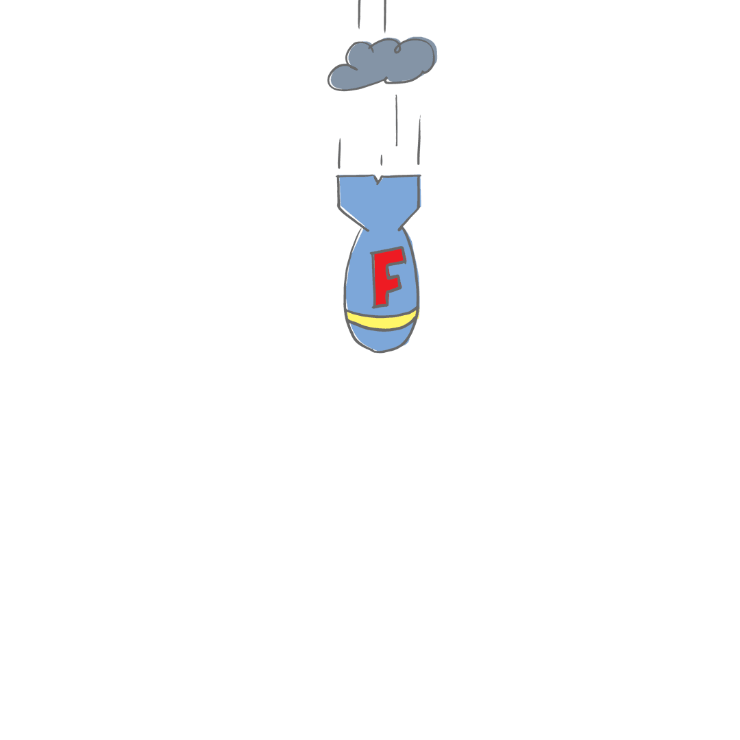 Cartoon Style Bomb with Letter F on Transparent Background