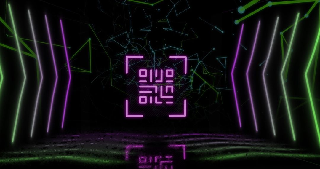 Glowing QR Code with Neon Elements on Black Background