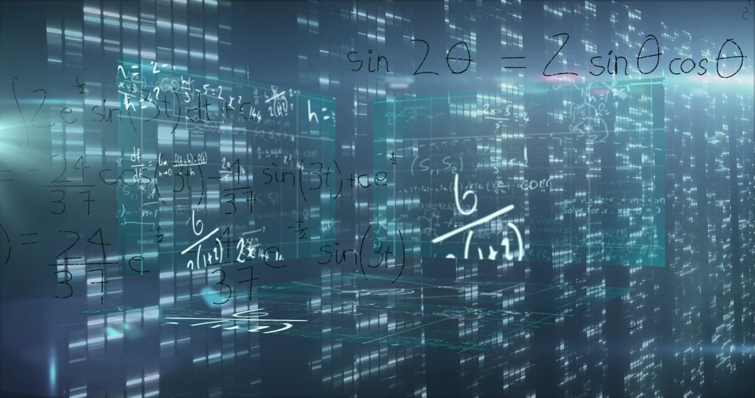 Abstract Data Science and Mathematics Overlaid on Server Racks