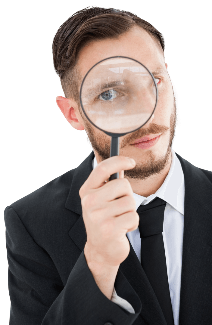Transparent Overlapping Businessman with Magnifying Glass