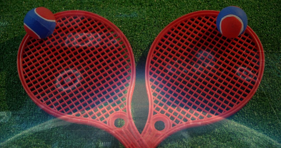 Red Heart-Shaped Rackets on Turf with Foam Balls