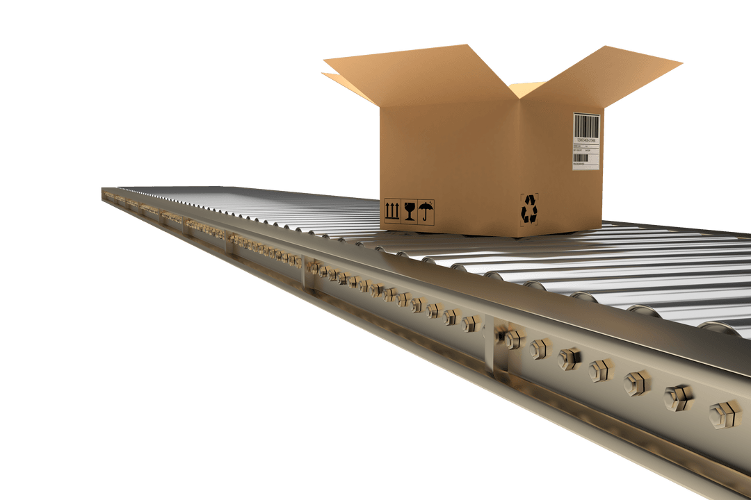 Transparent Open Box Moving on Conveyor Belt