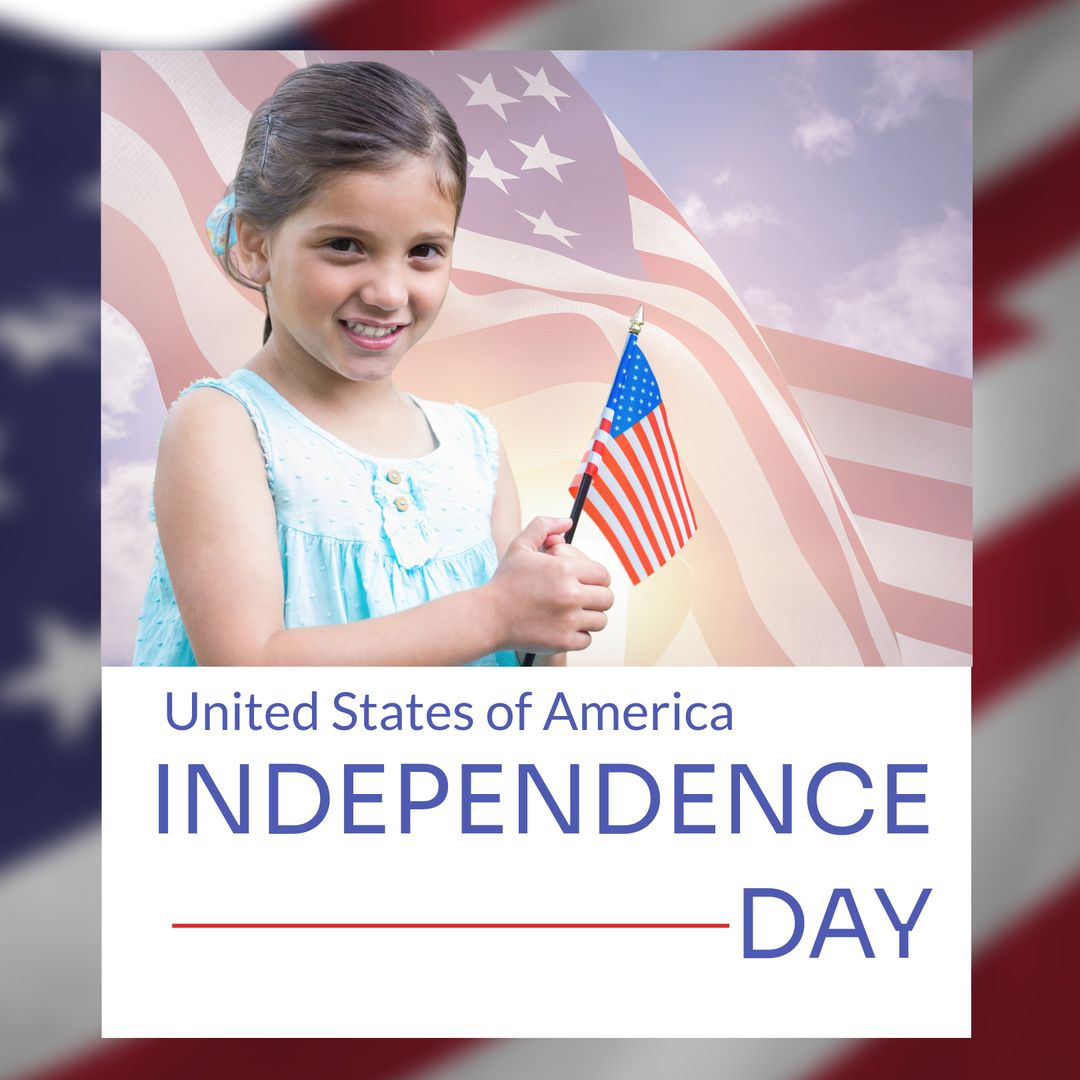 Happy Caucasian Girl Holding USA Flag Celebrating Independence Day - Download Free Stock Templates Pikwizard.com