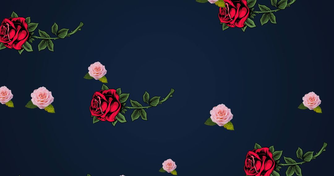 Floating Red and Pink Roses on Dark Blue Background - Floral Pattern - Free Images, Stock Photos and Pictures on Pikwizard.com