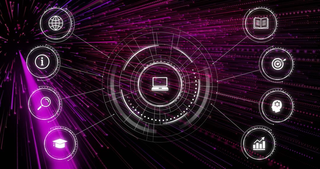 Tech Network Connections with Digital Icons and Laser Background