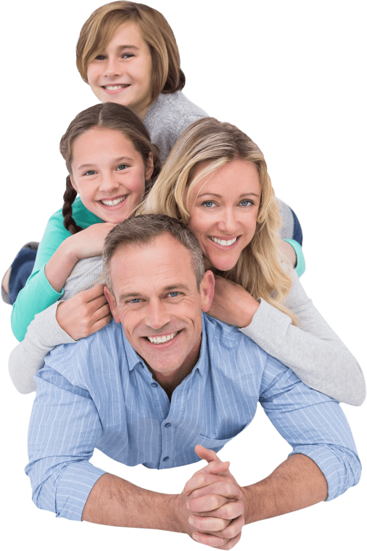 Cheerful Family Lying in Creative Transparent Stack