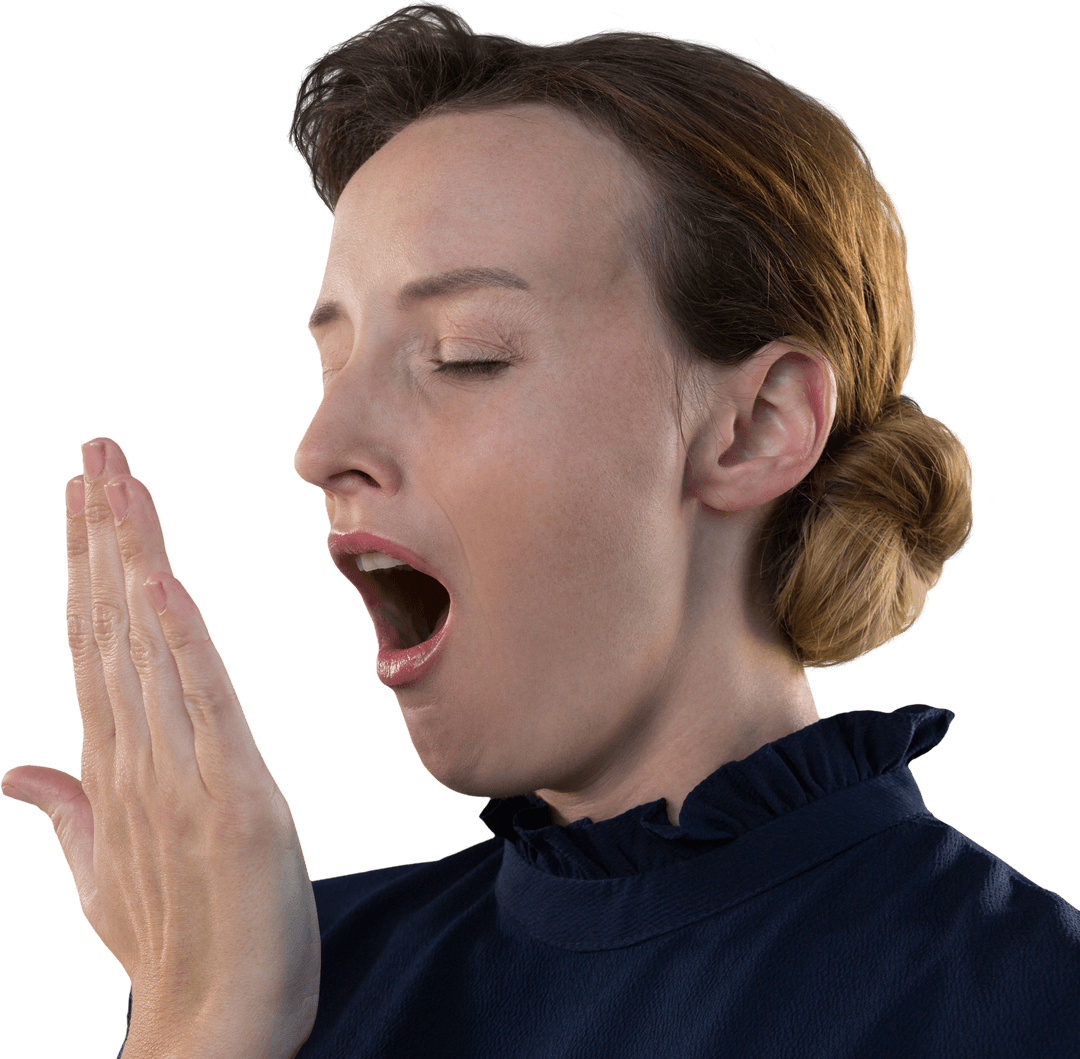 Yawning Caucasian Woman on Transparent Background Isolated