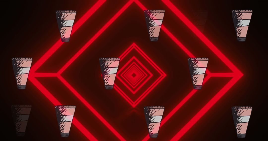 Futuristic Neon Diamonds with Floating Takeaway Cups