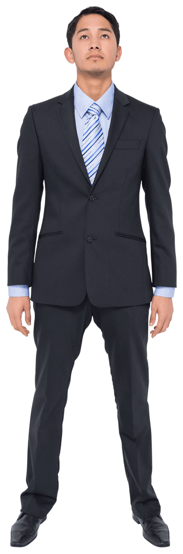 Businessman in Suit Looking Up on Transparent Background