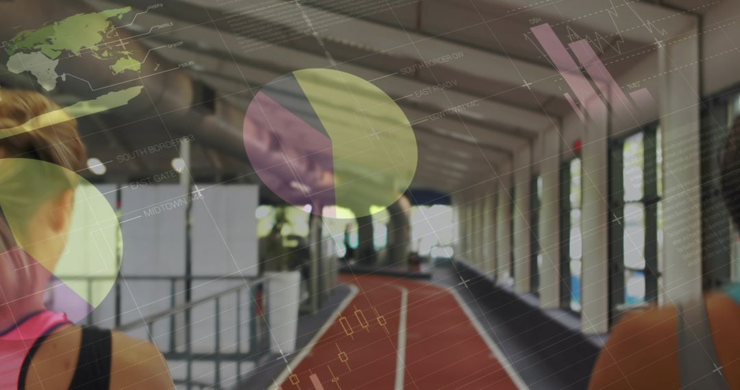 Women Exercising with Digital Fitness Data Interface