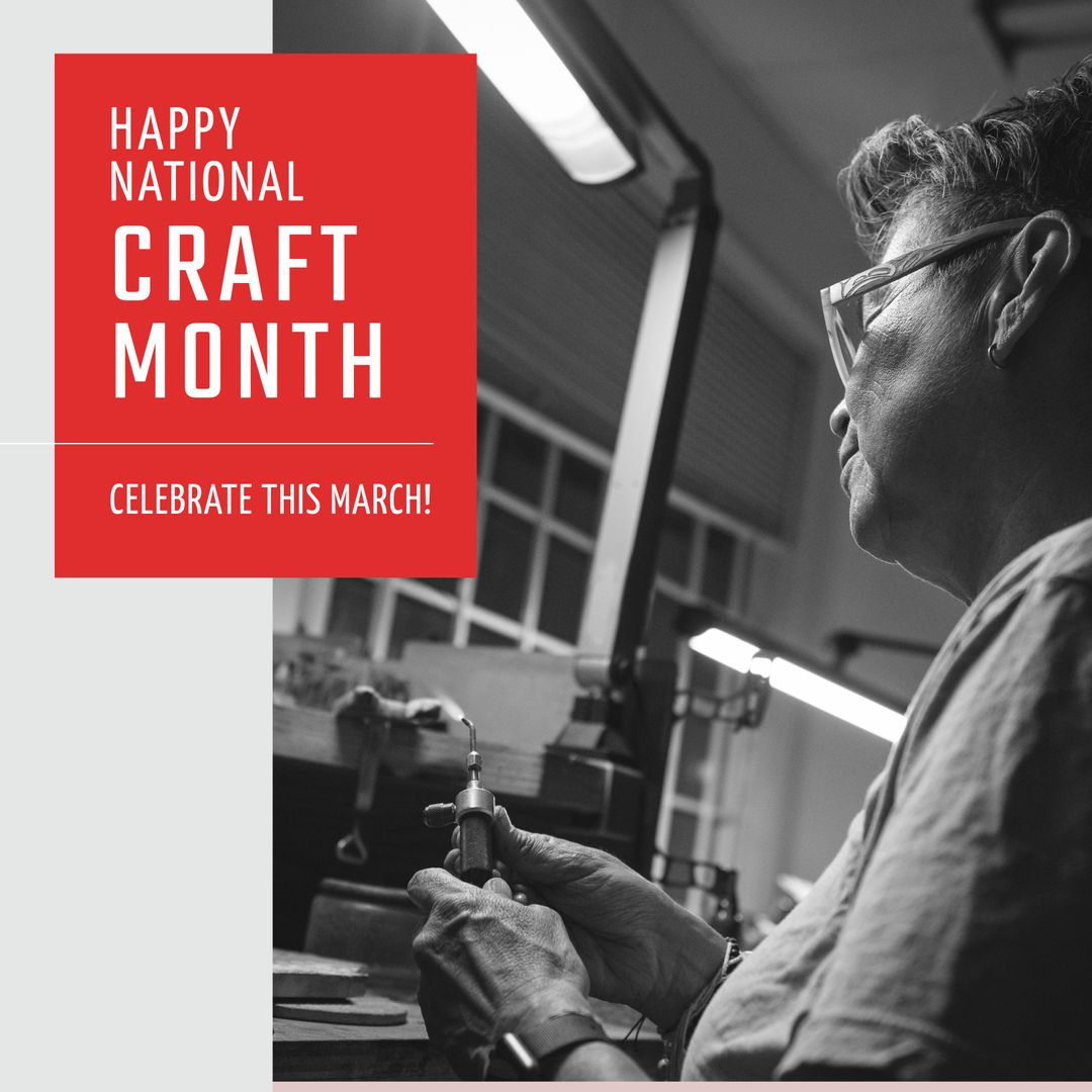 Senior Artisan Working in Dimly Lit Workshop Honoring National Craft Month