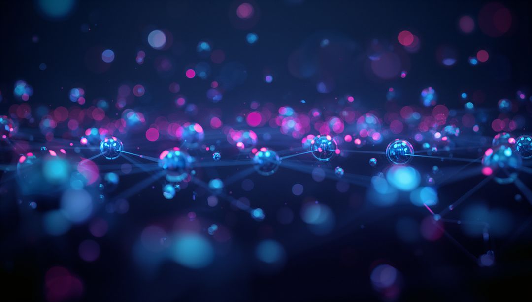 Futuristic Network of Glowing Connected Nodes Illuminated in Dark Space