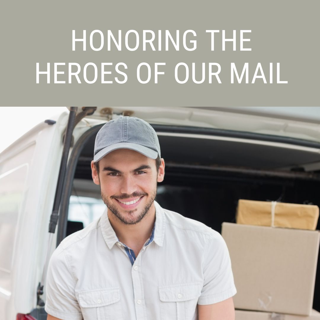 Smiling Delivery Man Honored with Text for Mail Hero Appreciation - Download Free Stock Templates Pikwizard.com