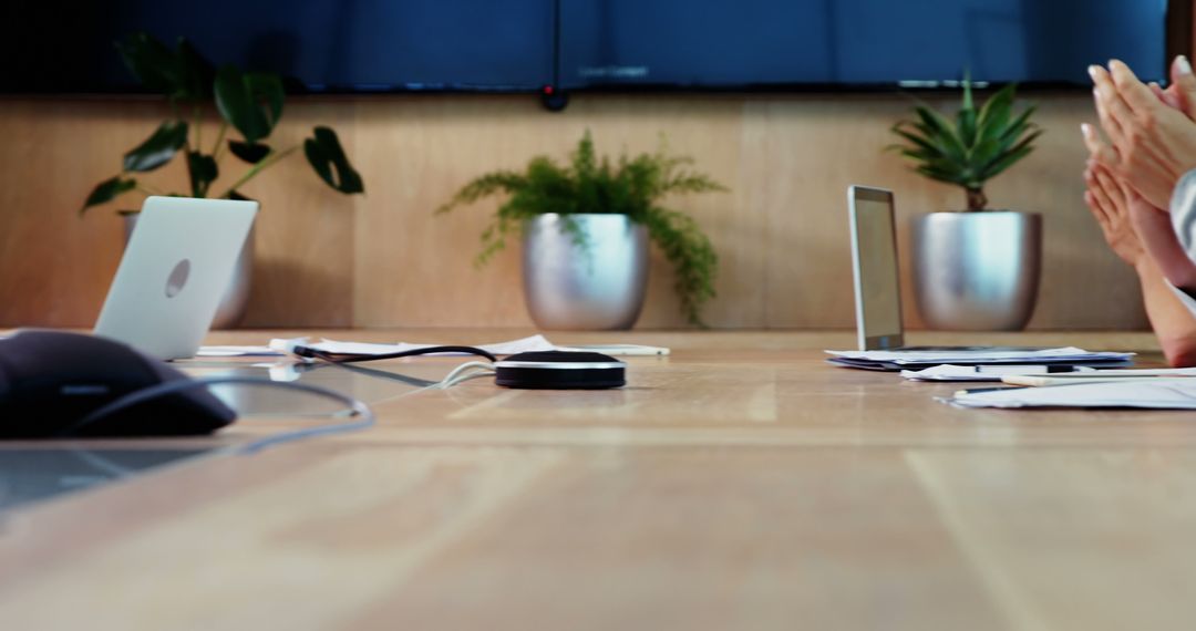 Business Meeting Applause with Laptops and Clapping Hands