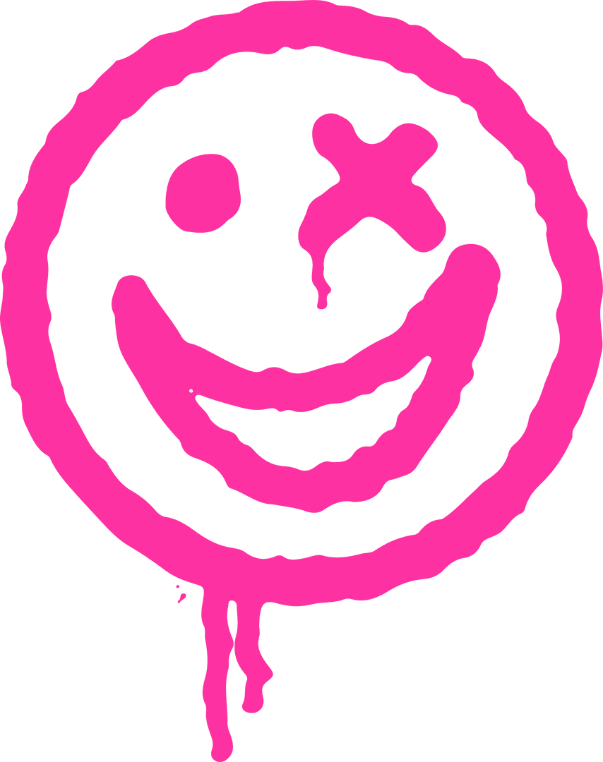 Graffiti-Style Pink Smiley Face with Transparent Drip Background