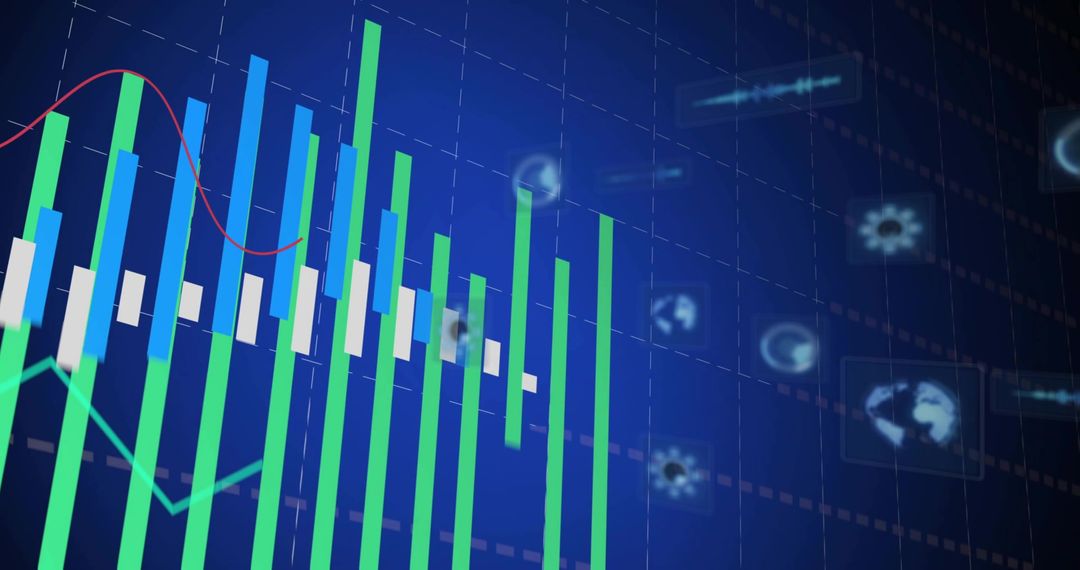 Digital Interface with Rising Bar Graphs and Trend Lines