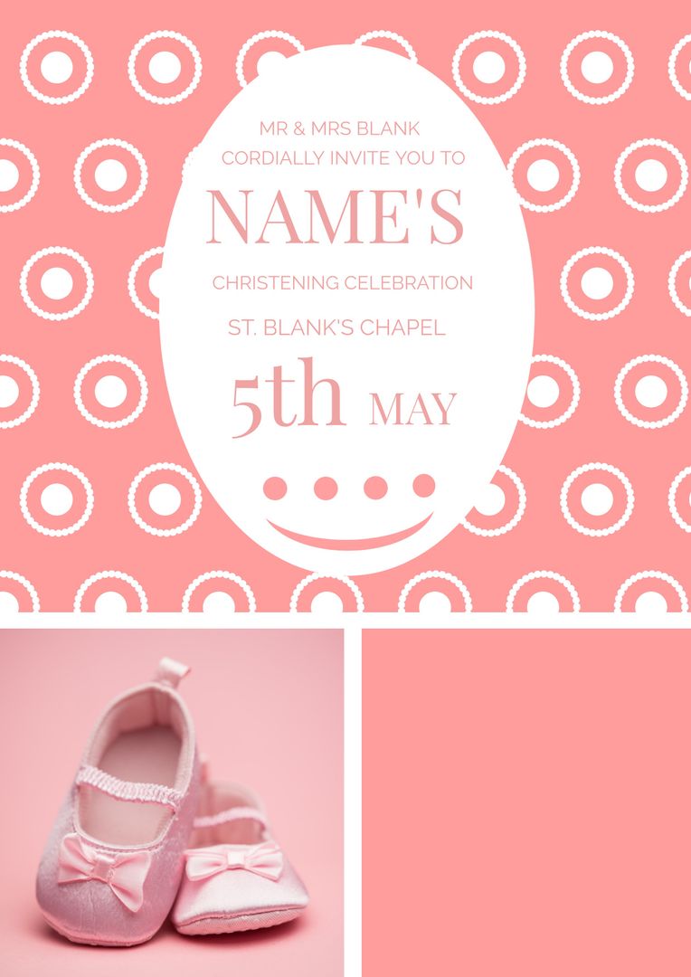 Soft Pink Christening Invitation with Baby Shoes - Download Free Stock Templates Pikwizard.com